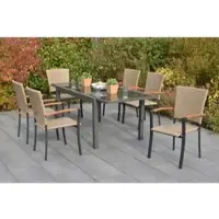 Merxx Garten-Essgruppe "Teramo", braun (natur, natur, graphit), B:56cm H:94cm T:62cm, Aluminium, Kunststoff, Sitzmöbel-Sets, Garten-Essgruppe, inkl. 6 Stapelsessel, 1 Ausziehtisch