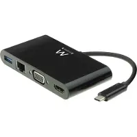 Ewent EW9827, USB 3.2 Gen 1 (3.1 Gen 1) Type-C, 10,100,1000 Mbit/s, Schwarz, HDMI, RJ-45, USB 3.2 Gen 1 (3.1 Gen 1) Type-A, VGA, USB, 101 mm