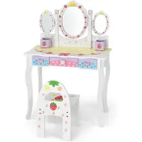 Costway Kinder Schminktisch Set, Prinzessin Frisiertisch mit Klappbarem Spiegel, Schminkhocker und 3 Schubladen, Make-up Schminktisch Frisierkommode für Kinder Mädchen (Weiß)