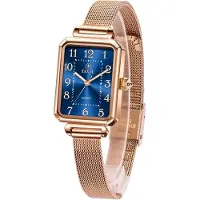 Taxau Damenuhr Eckig Armbanduhr Damen mit Edelstahl Mesh Armband Rechteckig Uhr Damen Mode Damenarmbanduhr Rosegold Wasserdicht Elegant Quarzuhr