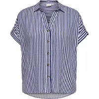ONLY Kurzarmbluse "CARYASMIN SHIRT S/S WVN NOOS", Damen, Gr. 46, blau (peacoat stripes:weiß), Web, Obermaterial: 100% Viskose, gestreift, normal, V-Ausschnitt, Blusen Kurzarmbluse