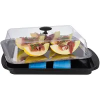 Aps Servierplatte Edelstahl Set mit Haube, 6-teilig, Set bestehend aus 1 Schale, 1 Tablett, 2 Kühlakkus, 1 Haube und 1 Tragegurt, Rechteckig (B x L x H): 43 x 29 x 14 cm