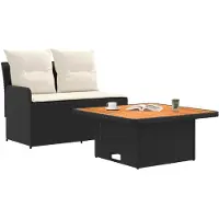 Syfax Garten Armlehnen Sofa mit Klapptisch 2 Stück Schwarz und Creme