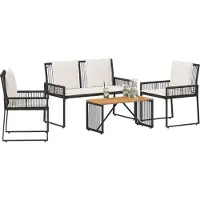Syfax Gartenmöbel Set 4 Stk. Schwarz und Cremeweiß Poly-Rattan