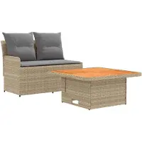 Syfax Garten Armlehnen Sofa mit Klapptisch 2 Stück Beige und Hellgrau