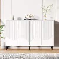 Merax Sideboard Kommode mit verstellbaren Einlegeböden, Multifunktionales Highboard mit Metallbeine, Stauraum für Wohnzimmer, Esszimmer und Küche Weiß