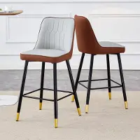 Kein Hersteller Barhocker 2er-Set, H100cm, Kunstleder, Metallgestell, Fußraste (Brown+Black,Light Gray)