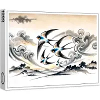 Raxxa Premium-Puzzle "Swallows Soaring Through the Sky in Chinese Ink Painting", 1000 Teile