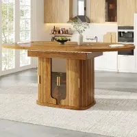 Flieks Esstisch ausziehbar, Platz für bis zu 6 Personen, Küchentisch 118-158x118x77cm, Esszimmertisch mit Glastüren, Nussbaum