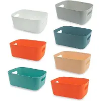 Unyqoos Aufbewahrungskörbe mit Griff – 6 Farben (weiß, grau, beige, gelb, grün, orange), PP Kunststoff, 22,5 x 16 x 10 cm, 6 Stück (tatsächlich 7 geliefert)