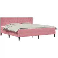 Syfax Bettgestell mit Matratze mit Kopfteil Rosa 200 x 200 cm Samt