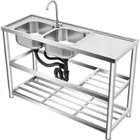 StarTech.com Küchenspüle - Doppelbecken Edelstahl 120 cm - Mit Wasserhahn - Verstärkte Ausführung - Tragkraft 100 kg - Geruchsdichter Ablauf - Silber