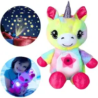 HARD-ER Plüsch Einhorn mit Sternenprojektor LED Nachtlicht Schlaflieder und beruhigende Klänge kuschelige Stofftier für Kinder