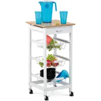 Autronic Serviertisch / Regal, Bambusmassiv, MDF, weißer Matt -Lack, Reise - Dr -043