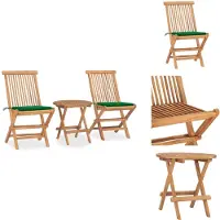 vidaXL 3-tlg. Garten-Essgruppe mit Kissen Klappbar Massivholz Teak - Gartenmöbel-Sets