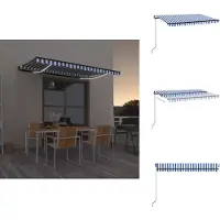 vidaXL Markise Manuell Einziehbar mit LED 400x350 cm Blau und Weiß - Markisen