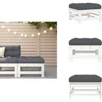 vidaXL Gartenhocker mit Kissen Weiß Massivholz Kiefer - Gartensofaelemente