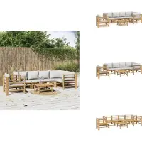 vidaXL 7-tlg. Garten-Lounge-Set mit Hellgrauen Kissen Bambus - Gartenmöbel-Sets