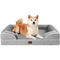 OEM Orthopädisches Hundebett für große Hunde, 91x68x15cm, Hundebett aus Traumaterial für mittelgroße Hunde, Waschbarer Hundesofa, Wasserfest, Rutschhemmend, Hundesofa mit hoher Kante, Grau
