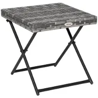 Moonbite Klappbarer Gartentisch 40 × 40 × 40 cm in Rattanoptik, UV-beständiger Falttisch mit Metallgestell, 30 kg belastbar, Rattan, Grau