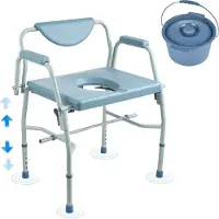 Zerbaco Toilettenstuhl Nachtkommode mit Herunterklappbaren Armen und Abnehmbarer Rückenlehne, 5-stufig Höhenverstellbar 50-62 cm, Abnehmbarer 7-Liter-Eimer, Einfach zu Montieren, 453,6 kg Kapazität