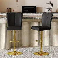 Kein Hersteller Barhocker 2er-Set, höhenverstellbar, 360° drehbar, Kunstleder, Steppmuster, Metallbeine (Black+Gold)