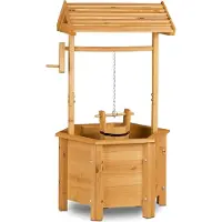 OEM Hochbeet für den Garten - mit Schubkarre und Rückschlaghebel - Holz-Tuindekor - Dekorationsbeet - Maße 82 x 47 x 41 cm - Naturfarbe