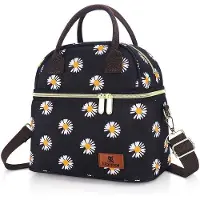 OEM Isolierende Damen-Lunchtas, kleine Arbeitsertasche, isolierende Koeltasche mit verstellbarer Schulterbandtasche, schwarz + weiße Blumen