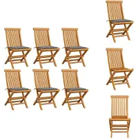 vidaXL Gartenstühle mit Grauen Kissen 6 Stk. Massivholz Teak - Gartenstühle