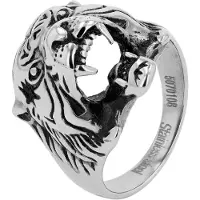 Akzent Fingerring "aus Edelstahl mit Tigerkopf" Gr. 64, silber (silberfarbig), Fingerringe, Herren, 64, Edelstahl, Fingerring