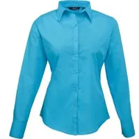 Premier Workwear Damen Popeline Bluse langarm PR300 turquoise 46 (XXL/18)