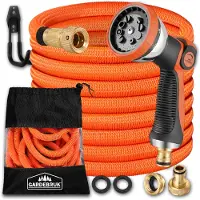 Gardebruk Flexibler Gartenschlauch 15m 3fach Latexkern Vollmessing Adapter 1/2" 3/4" Zoll Wandhalterung Tasche Flexschlauch Wasserschlauch Orange