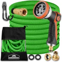 Gardebruk Flexibler Gartenschlauch 15m 3fach Latexkern Vollmessing Adapter 1/2" 3/4" Zoll Wandhalterung Tasche Flexschlauch Wasserschlauch Grün