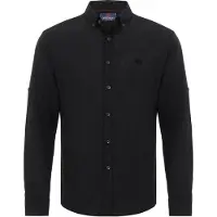 Cipo & Baxx Langarmhemd "CH199", Herren, Gr. XXL, N-Gr, schwarz, Obermaterial: 75% Baumwolle CO. 25% Leinen LI., uni, slim fit, ohne Ausschnitt, Hemden Langarmhemd, Baumwoll-Leinen Mix