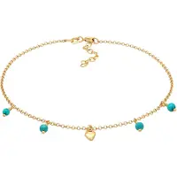 Elli Fußkette "Fußschmuck Herz Howlith Türkis Boho 925 Silber" Gr. 22, gold, Fußketten, Damen, Silber 925 (Sterlingsilber), Fußkette