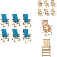 vidaXL Gartenstühle 6 Stk. mit Blauen Kissen Massivholz Teak - Gartenstühle