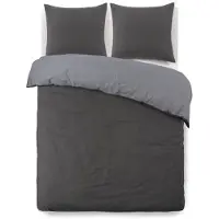 Vision Bettwäscheset Zweifarbiger Flanell - 1 Bettbezug 240 x 260 cm + 2 Kissenbezüge 65 x 65 cm - Anthrazitgrau