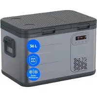 Medion mobile elektrische Kompressor Kühlbox (36L Kapazität, Duale Kühlzonen, 12V 24V 230V, KFZ Adapter, für Auto LKW Wohnwagen Camping Boot Garten Festival, Aluminium Design, MD370026)