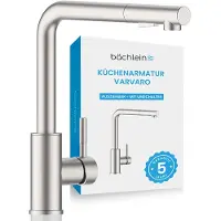Bächlein Küchenarmatur 360 Grad schwenkbar - gebürsteter Edelstahl – Einhand-Spültischbatterie aus Edelstahl mit ausziehbarem Schlauch und Brause