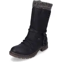 Rieker Winterstiefel , Damen, Gr. 43, Warmfutter, schwarz, Lederimitat, Textil, Schuhe Winterstiefel, Winterboots, Blockabsatz, TEX-Membran, mit gestricktem Schaftrand