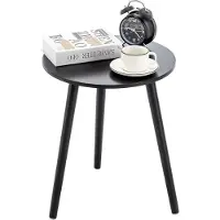 OEM Holz Side Tisch, runde Wohnzimmertisch, Ø 42 x 52 cm, Nachtkästchen mit Serviertisch, Banktisch, Blumenständer, robust, schwarz