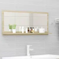 OEM Badezimmer Spiegel mit Holzrahmen Sonoma-Eiche, Acrylspiegel, Regal, 90x37 cm