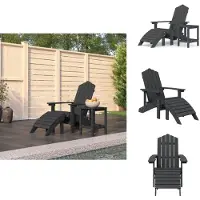 vidaXL Adirondack-Gartenstuhl mit Hocker & Tisch HDPE Anthrazit - Gartenstühle
