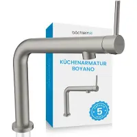 Bächlein Küchenarmatur Boyano (Edelstahl gebürstet) – Schwenkbare Einhand-Spültischbatterie aus hochwertigem Messing – nach vorne gerichteter Hebel