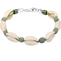 KUZZOI Armkette "Armband Kauri Muschel Beach Surfer Festival 925 Silber" Gr. 230, grün, Armbänder, Herren, 230, Silber 925 (Sterlingsilber), Armkette