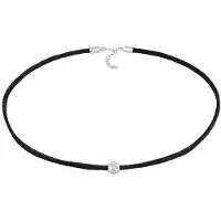 Elli Choker "Halskette Choker Velour Leder Bead Trend 925 Silber" Gr. 36, silber, Halsketten, Damen, ohne Stein, Silber 925 (Sterlingsilber), Choker
