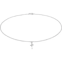 Elli Choker "Halskette Choker Kreuz Kristalle 925er Silber" Gr. 36, silber, Halsketten, Damen, mit Steinen, Silber 925 (Sterlingsilber), Choker