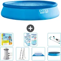 Intex runder aufblasbarer Easy Set-Schwimmpool – 457 x 107 cm – Blau – inklusive Pumpe – Leiter – Bodenplane – Abdeckung Wartungspaket - Filter - Staubsauger
