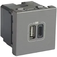 Legrand 079392 Mosaic 2xusb-A+C 2-modulig 3A Farbe: Aluminium