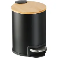 Relaxdays Mülleimer Bad, 3 l, Kosmetikeimer Absenkautomatik, Bambusdeckel, entnehmbarer Inneneimer, Treteimer, schwarz